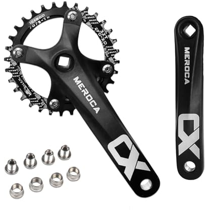 Hanlintk Mountainbike-Quadratische Taper-Tretlagergarnitur | 170mm Kurbelarm mit Schmal-Breit-Zahnkranz | Kompatibel mit 8/9/10/11-Gang-Fahrrädern | Einzelgang-Kette & Pedale bereit (32T)
