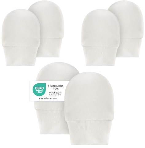 LaLoona Kratzfäustlinge/Kratzhandschuhe Set mit elastischem Bund - 3 Paar Baby Handschuhe gegen Kratzen, 100% Baumwolle, OEKO-TEX® Standard 100 geprüft - Weiß