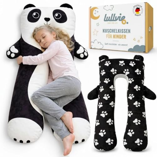 Lullvie Kuschelkissen Kuscheltier Panda Pillow – Kissen Kinder 118x56cm – Schlafkissen & Seitenschläferkissen – ADHS Kissen, Lesekissen & Bettschlange – inkl. gratis Wäschesack