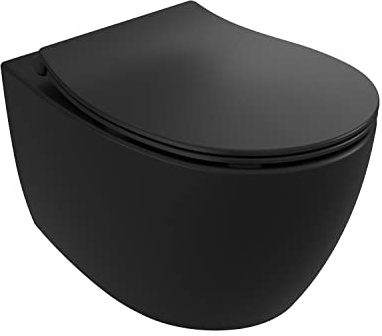 Aqua Bagno | Spülrandloses Hänge-WC, Keramik Toilette in schwarz matt | Wand-WC, Tiefspüler WC, randlos | 51 cm lang