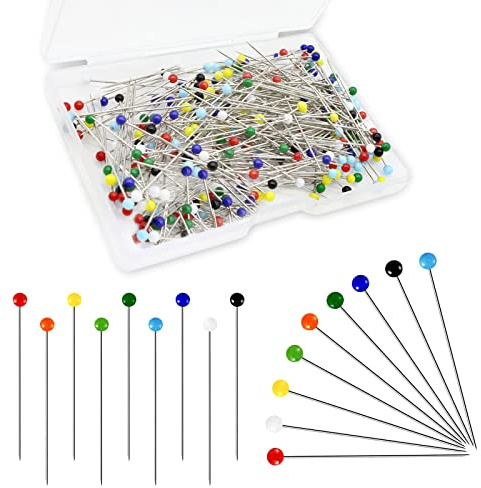 Redamancy 300 Stück Stecknadeln mit Kopf, 38 mm Bunte Glaskopfnadeln, Edelstahl Stecknadeln Glaskopfstecknadeln für Basteln Nähen Säumen Craft,Jewelry Komponenten Dekoration
