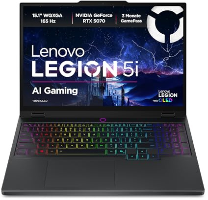 Lenovo Legion 5i Gaming AI Laptop | 15.1" WQXGA 165Hz OLED Display | NVIDIA GeForce RTX 5070 | Intel Core i7-13650HX | 32GB RAM | 1TB SSD | Win11 | QWERTZ | Eclipse Black | 3 Monate GamePass