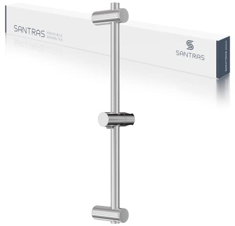 SANTRAS® Wandstange DELUXE in Chrom mit 900 mm Rohr mit Duschkopfhalterung – Individuell verstellbare Brausestange 90 cm mit 2 Halterung mit jeweils 1 Bohrloch