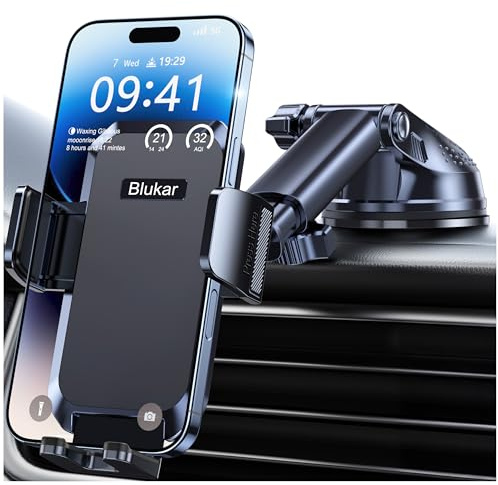 Blukar Handyhalterung Auto, [Upgrade Saugnapf] Handyhalter für Autos Armaturenbrett & Windschutzscheibe, 360° Drehbar KFZ Handy Halterung mit EIN-Knopf-Release für iPhone, Galaxy, Mate usw.