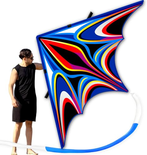 SGftre Großer Delta-Leichter Winddrachen für Kinder & Erwachsene, Einfach Steuern am Strand oder Outdoor – Ideal für Familien-Spaß (Power Triancle-Blue, 2.8M Large)