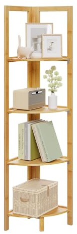 WOLTU Badregal Bambus mit 4 Ebenen, für Bad Küche Wohnzimmer, faltbares Badezimmer Regal zur Aufbewahrung und Dekoration, feuchtigkeitsbeständig, 27 x 120 x 27 cm