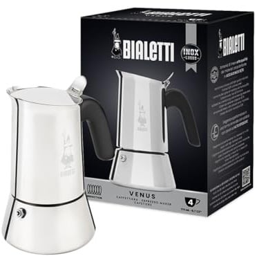 Bialetti - Neue italienische Espressomaschine Venus Induction aus Edelstahl, geeignet für alle Arten von Tellern, 4 Kaffeetassen (170 ml), Silber