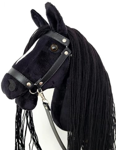 HORSE & toys Steckenpferd Ikar großes Set (Pferd auf einem Stock) + schwarzes Zaumzeug + Zügel (Blakk)