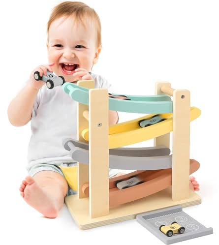 Vanplay Montessori Spielzeug ab 1 Jahr Auto Spielzeug Kugelbahn Holz ab 1 2 Jahr Holzspielzeug Geschenk 1 2 Jahre Junge Mädchen