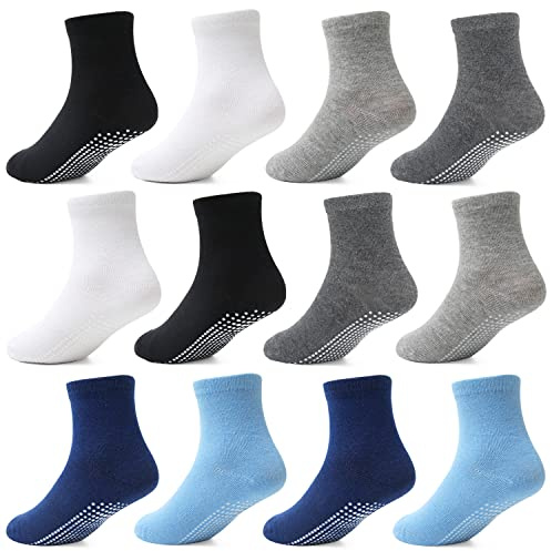 HYCLES Stoppersocken Kinder - 12 Paar ABS Socken Kinder Baby Jungen Kleinkind Rutschfeste Socken für 0-12 Monate Antirutsch Socken Mädchen