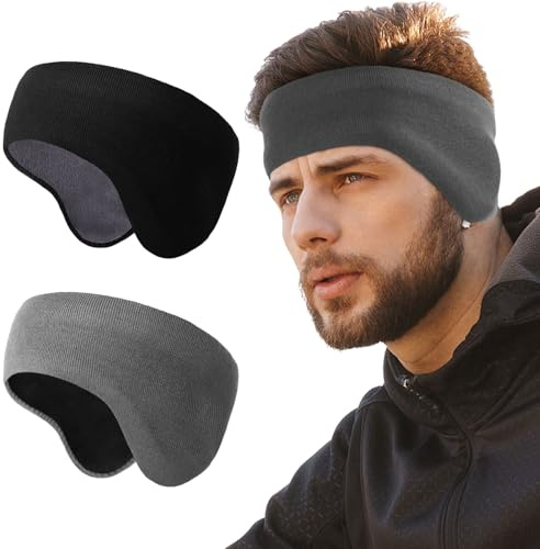 WTACTFUL Doppelschicht Fleece Stirnband Sport Ohrenwärmer für Damen Herren Winter Warme Windstopper Sportstirnband laufstirnband für Joggen Laufen Wandern Fahrrad fahrradhelm 2 Stück Schwarz Grau