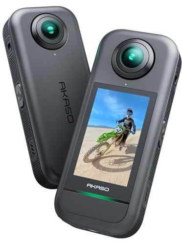 AKASO 360° Action Cam - 5.7K 72MP 360 Grad Actionkamera mit Duale 1/2" 48MP Sensoren, 2.29'' Touchscreen, Unsichtbarer Selfie Stick Effekt, 360° Horizon Lock, AI-Verfolgung, 2 * 1350mAh Akku