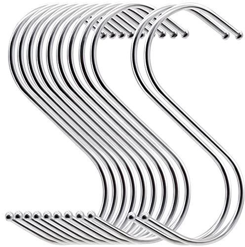 MgcTolBox 20 Stück S-Haken aus Metall, Haken Silber, Schwermetall-S-Haken, geeignet für Küche, Bad, Schlafzimmer und Büro(L, silber)