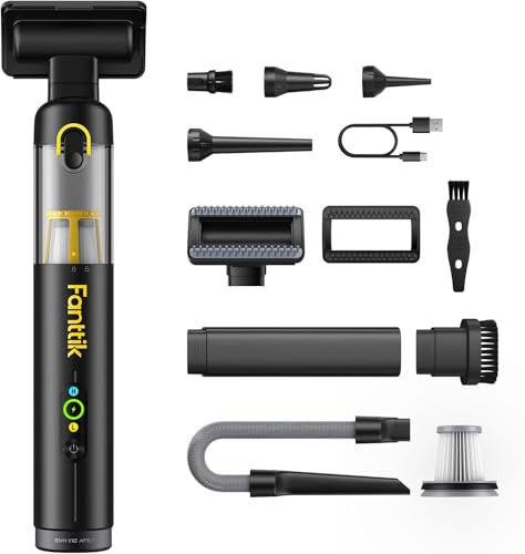 Fanttik Slim V10 APEX Kabelloser 4-in-1 Auto & Tragbarer Mini-Handstaubsauger, 19 kPa Saugkraft, Smarter Digitalanzeige, 2 Saugmodi für kleine Reinigungsarbeiten, Auto, Bürotisch, Tastaturen (Schwarz)