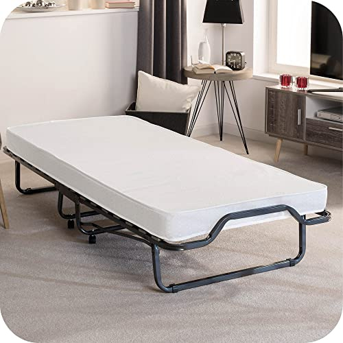 Beautissu Gästebett klappbar & faltbares Reisebett mit Stahlrahmen Matratze | 80x200cm inkl Schutzhülle & 10,5cm dicke Schaumstoff Matratze ohne Aufbau langlebig stabiler Stahlrahmen 4 Rollen Venetia