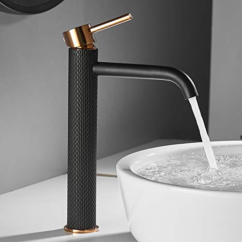 TIMACO Wasserhahn Bad Waschtischarmatur Einhebel-Mischbatterie Badarmatur Waschbecken Badezimmer Kaltes und Heißes Wasser Vorhanden,Schwarz und Gold