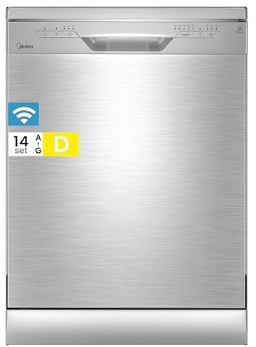 Midea SF 3.60N PRO Geschirrspüler 60cm Freistehend und Unterbaufähig, 14 Maßgedecke, Spülmaschine mit WLAN, 6 Programme, 3/6/9h Startzeitvorwahl, 47 dB, Silber