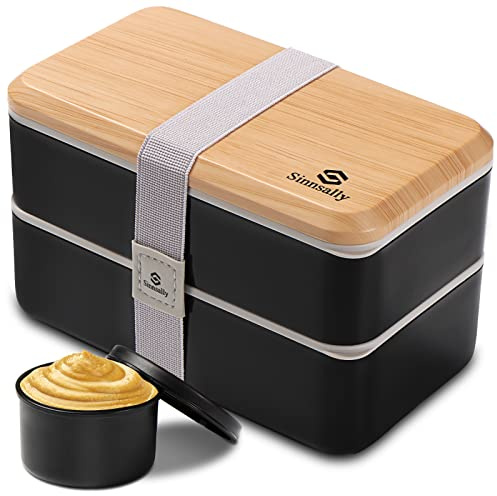 Sinnsally Lunch Bento Box Japanisch für Erwachsene,1400ml Brotdose mit Fächern Lunchbox mit Besteck,Vesperbox Brotzeitbox Brotbox Essensbox Frühstücksbox Vesperdose Jausenbox