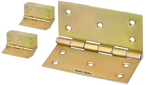 KOTARBAU® 10 Stück Türscharniere 100 mm x 100 mm Gerollt Gelb Verzinkt Kantige Scharniere Möbelband Türband Kistenband Schatullen Schrankscharniere