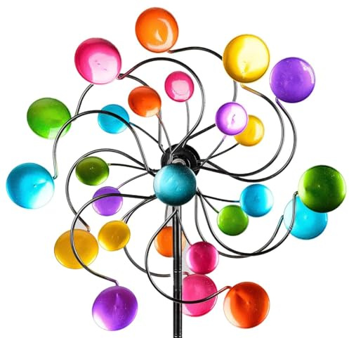 formano Windrad Garten Metall bunt 126 cm kugelgelagertes Windspiel mit Doppelrad, Stabiler 3-teiliger Erdspieß, wetterfeste Gartendeko mit starkem Farbeffekt