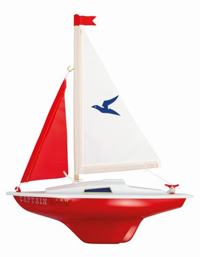 GÜNTHER FLUGSPIELE - 1829 - Segelboot Captain Hook, ca. 24 x 31 cm, Segelboot mit einstellbarem Großsegel, lackiertem Holzdeck und Speziallackierung, für die Badewanne, Gartenteich und Badesee