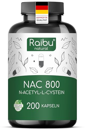 Raibu NAC 800 Kapseln hochdosiert (200 Kapseln x 800mg) I NAC Acetyl L-Cystein in bester Qualität ohne Zusätze in Deutschland produziert