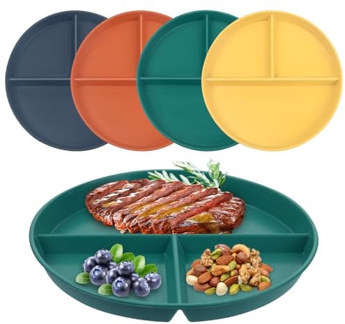 GOTRUST Geteilte Speiseteller Sets, 4pcs Unzerbrechliches Teller mit Unterteilungen Diät, Split Speiseteller aus Prämie PP, BPA-Frei für Gesunde Ernährung, Erwachsene
