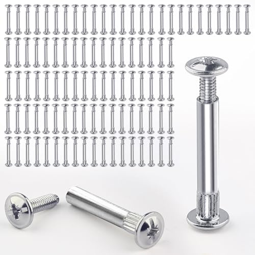 160 Stück Möbelverbinder & Verbindungsschrauben Set，Schrank, Korpus- und Arbeitsplattenverbinder (80 Möbelschrauben + 80 Hülsenschrauben M4), M4 x 31-40mm vernickelter Stahl für Möbelmontage