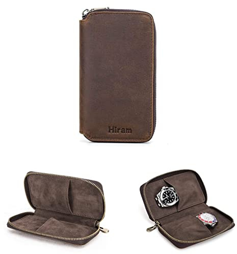 Hiram Echtleder Uhrenetui Reiseuhrenbox 2 Uhren Uhrenbox herren leder Tragbarer Schmuck Organizer