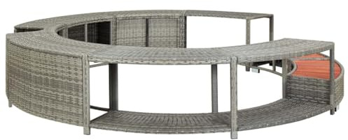 vidaXL Whirlpool Umrandung mit Stauraum Rund Poolumrandung Poolverkleidung für Spa Grau Poly Rattan Stahlrahmen Eukalyptus-Hartholz