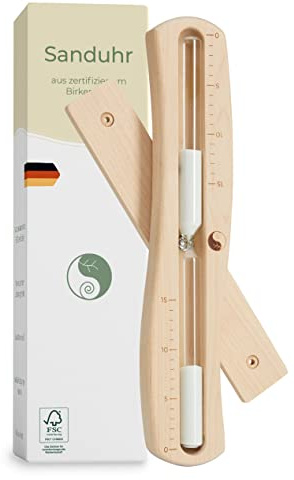 FSC zertifizierte Sauna Sanduhr - 15 Min - hitzebeständig & TÜV geprüft - geschwungenes Saunauhr Design - hochwertiges Birkenholz, feinster Quarzsand (weiß) & rostfreies Montagematerial
