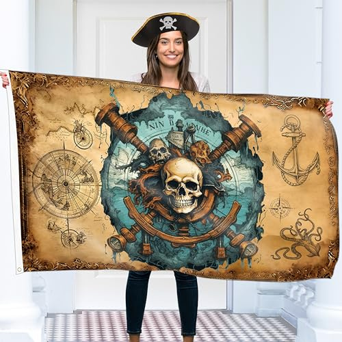 Piratenflagge 90x150 cm mit Ösen – Groß Piratenflagge Kinder – Lebendiger Digitaldruck – Piraten Fahne - Jolly Roger Flagge – Doppelnaht