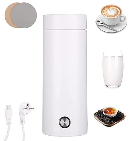 Nuxory Elektrischer Mini-Wasserkocher für unterwegs, 450 ml, tragbarer Edelstahl-Wasserkocher mit zwei Untersetzern für Tee, Milch, Kaffee, automatische Abschaltung