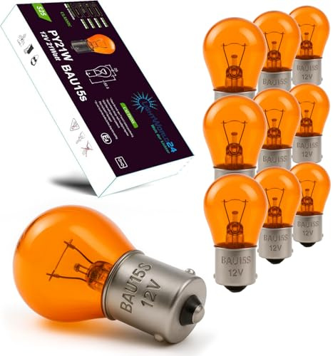 LIGHTWORLD24 10 x PY21W Blinkerlampe Blinkerbirne 12V orange gelbe Kugel Lampe BAU15s Auto Lampe S25 21W Birne Blinker Glühbirne