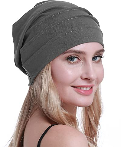 osvyo Baumwolle Chemo Hüte Soft Caps Krebs Kopfbedeckungen für Frauen Haarausfall versiegelt Verpackung DUNKEL GRAU