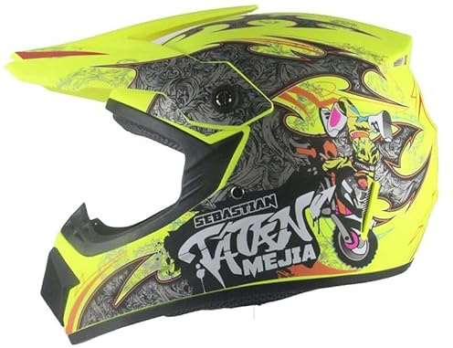 Kinder Crosshelm Mejia – Motorradhelm für Kinder, ABS-Schale, robuster Kinderhelm für Downhill, Quad und Motocross, Mattgelb, Größe XS, 51 – 52 cm