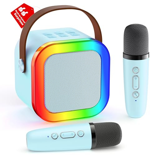 Karaoke Maschine mit 2 Karaoke Mikrofonen, Karaoke Maschine Kinder mit Mikrofon Mädchen Geschenke Spielzeug für 3-12 Jahre - Bluetooth MusikLautsprecher, Blau