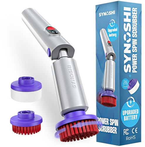 SYNOSHI PRO Elektrische Reinigungsbürste – Kabellos & Wiederaufladbar – Spin Scrubber für Bad, Fliesen und Küche mit Verstellbarem Griff