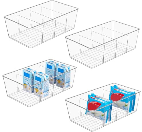 Vtopmart 4er Kühlschrank Organizer mit 4 Fächern, BPA-Freie Küche Stapelbarer Lebensmittel aufbewahrungsbox für Teebeutel,Snacks,Gewürze