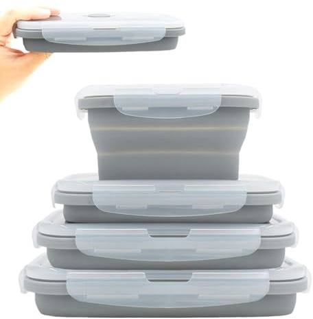 YXIAOO Frischhaltedosen Faltbare Aufbewahrungsbehälter aus Silikon 4er-Set Frischhalteboxen Schüssel für Küche Picknick Wandern Schule Bento-Box Frischhalteboxen - Grau