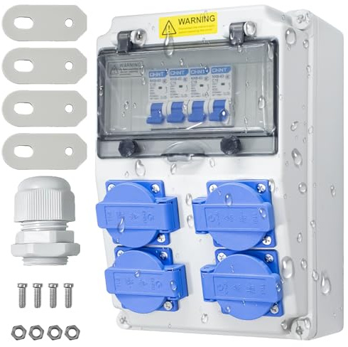 Baustromverteilerkasten 16A, 230V Stromverteiler, Wandverteilerkästen IP65, Steckdose Aufputz, Starkstrom Verteiler, Aufputz Verteiler für Indoor/Outdoor-Bereich