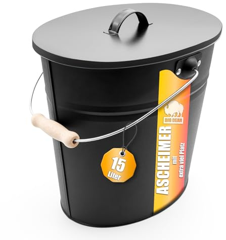 BigDean Ascheeimer mit Deckel 15 Liter mit Griff Ascheimer Oval