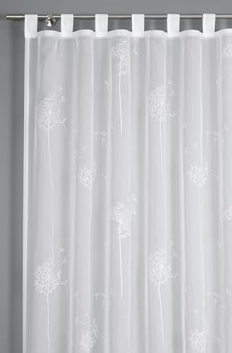 Sehlbach Fertiggardine mit Schlaufen, Voile mit Flockprint Pusteblume, Weiß, 140 x 245 cm Gardinen, Lichtdurchlässig, Einfache Dekoration, Sommerliches Flair, Harmonische Integration