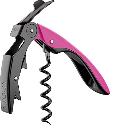 Professioneller Korkenzieher mit Doppelhebel, Teflonspirale und Messer, Edelstahl und ergonomischer Griff, inklusive Geschenktasche, Rosa