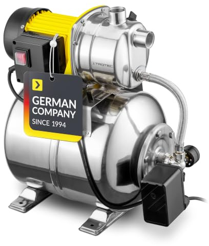 TROTEC TGP 1025 ES ES Hauswasserwerk Pumpe mit Leistung 3300 l/h, 1000 W | Förderhöhe 30 m – Energiesparend, Auto-Restart, Auto-Stop, für Brauchwasserversorgung, Bewässerung, Volledelstahl