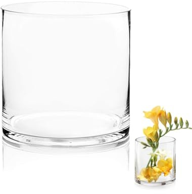 TSKDKIT Glas Blumenvase Modern Zylinder Vasen, Handgemacht Kristall Vasen 15cmx15cm Kerzenhalter, Blumenblume Pflanzenbehälter für Home Office Dekor, Tischdeko, Geburtstagsgeschenk