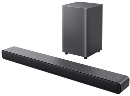 TCL S55HE Soundbar 2.1 Kanal mit kabellosem Subwoofer, 220W Heimkino-Lautsprecher, Dolby Atmos, DTS Virtual:X, Sound Expansion, Bluetooth 5.3, HDMI eARC, USB, Optisch, Wandmontage möglich