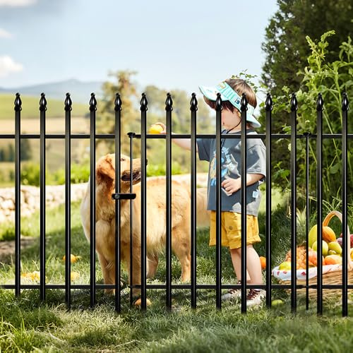 Thealyn Metall Dekorativer Zaun 91cm hoch x 70cm breit (4 Paneele + 1 Tor, Gesamtlänge 3.5m) Kein Grabenzaun Randzaun Hundezäunung Landschaftsschutz für Blumenbeet, Garten, Tierbarriere