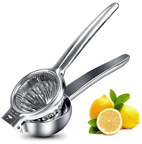 Zitronenpresse Limettenpresse Zitruspresse Edelstahl Handpresse Entsafter Manuelle Zitruspresse zum Entsaften von Zitrone & Limetten, Gemüse, Großer, Silber