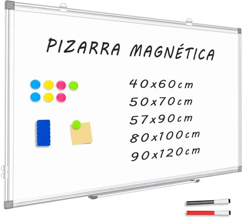 QUEENLINK Whiteboard Magnetisch, Magnettafel mit Aluminiumrahmen,50x70cm Magnetwand White Board mit Stiftablage und Haken